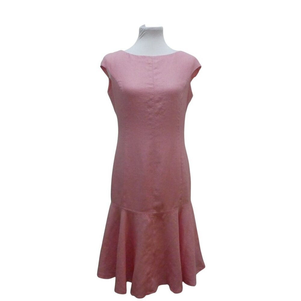 Vintage Anne Klein Pink Linen Midi Dress Womens 6